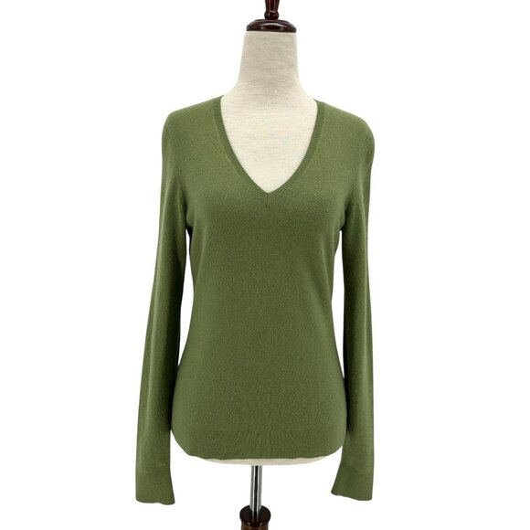 Ann Taylor Womens XS Sweater Cashmere Green V-Neck Long Sleeve Lightweight - Picture 1 of 7